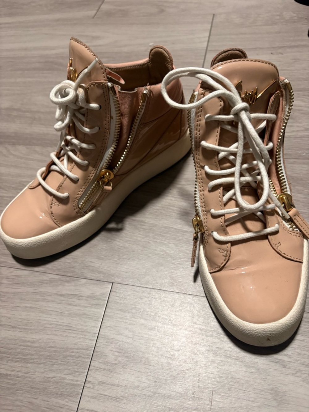 Womens Lace-Up High Top Sneakers in Blush Pink